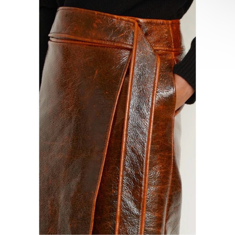Brandon Maxwell Evelyn Mahogany Brown Maxi Wrap Skirt with Slit - Picture 5 of 12